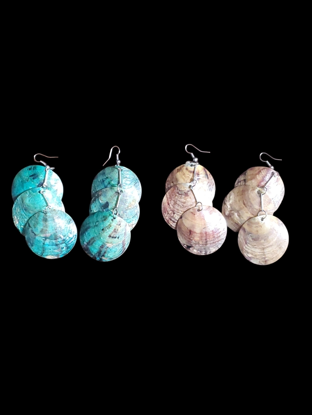 Handmade Double-Disc Shell Drop Earrings — Turquoise and Natural